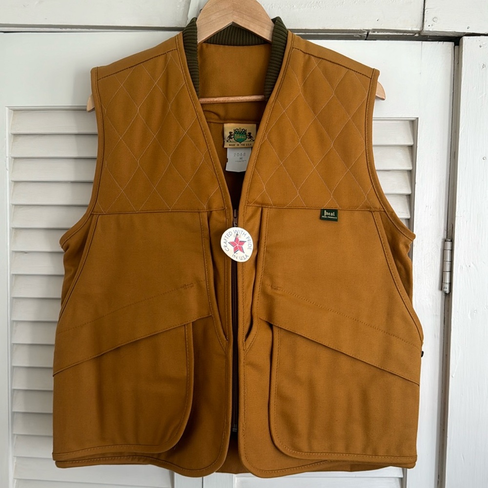 Vintage NOS Ideal Gamebag Hunting Vest Heavy Twill Duck Brown USA Made size M